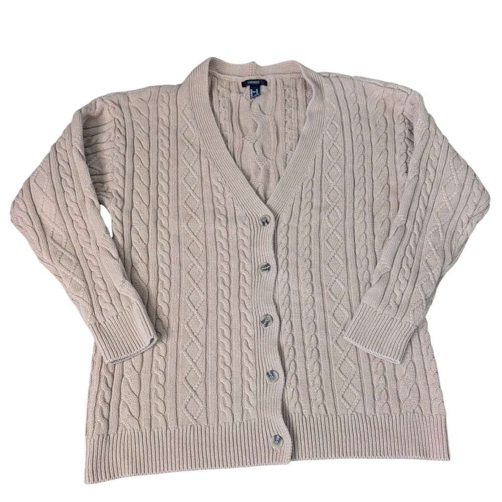 Forever 21 Womens Tan Cable Knit Button V-Neck Cardigan Sweater Size Medium